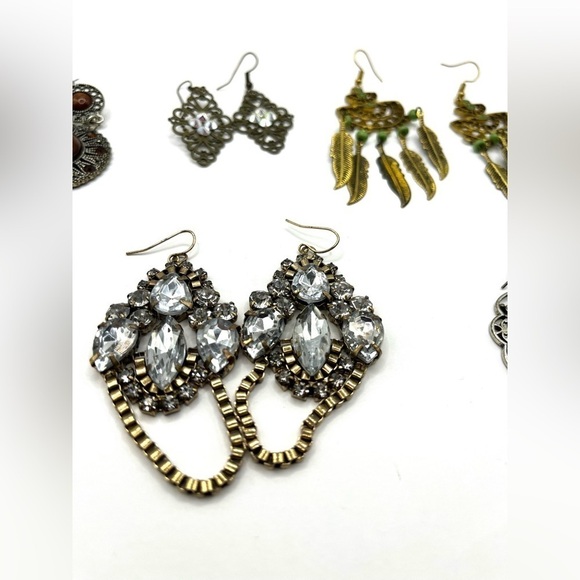 Earring Lot Boho Hippie Dangle Earrings 6 pairs Fun Beads Rhinestones Dangle - Picture 5 of 8